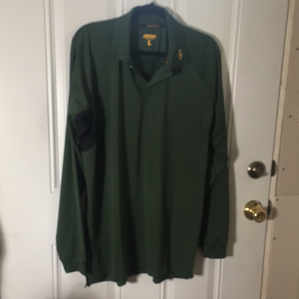 Ironclad green long sleeved two button polo shirt pocket on sleeve size Large